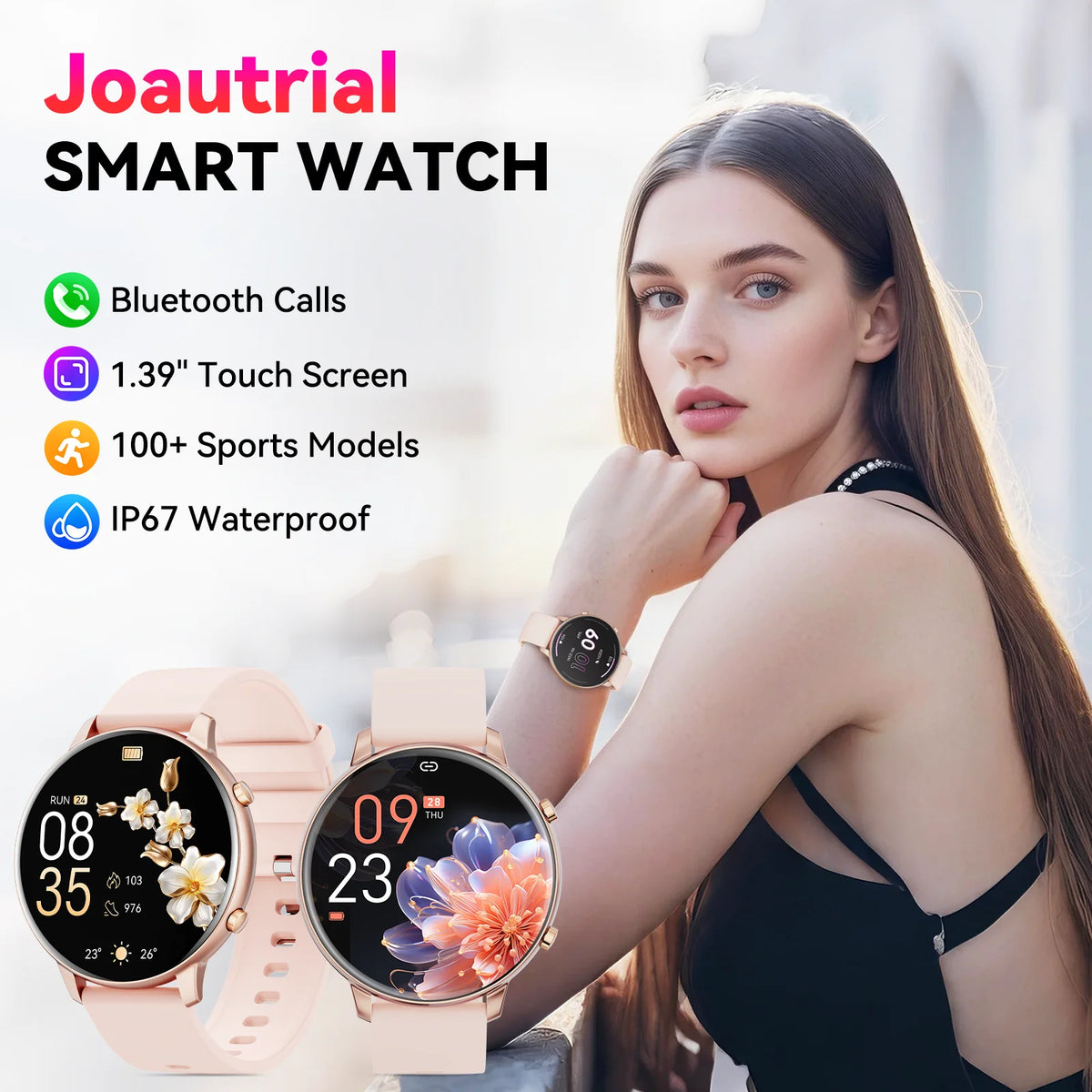 Smart Watch for Women, 1.39" Fitness Tracker with Bluetooth Calls(Answer&Make&Message Reminder), Smart Watch Fits for Android and Iphone, IP67 Waterproof, 100+ Sport Modes Smartwatch, for Gift, Pink